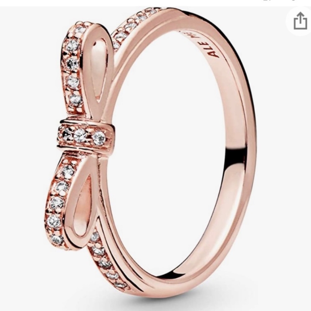 Authentic Pandora Sparkling Bow Ring Rose Gold size 7